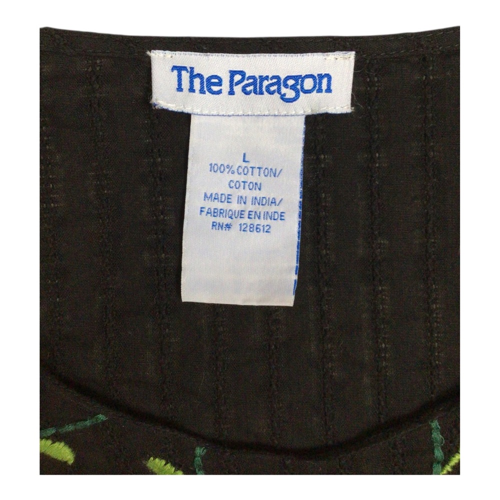 Vintage The Paragon Black Embroidered Floral Tunic Top Large 100% Cotton - Picture 8 of 10